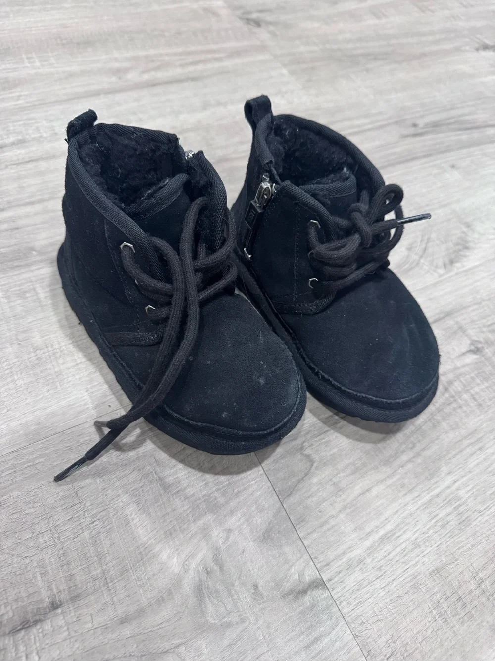 UGG Kids Black Suede Lace-Up Ankle Boots with Side Zip